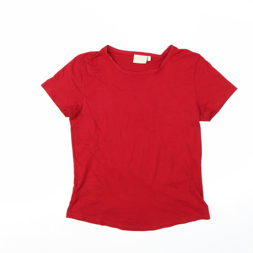 Fransa Women Red Basic Short Sleeve Jersey T-Shirt Size L
