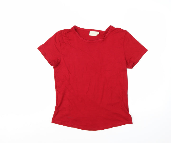 Fransa Women Red Basic Short Sleeve Jersey T-Shirt Size L