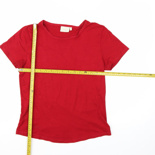 Fransa Women Red Basic Short Sleeve Jersey T-Shirt Size L