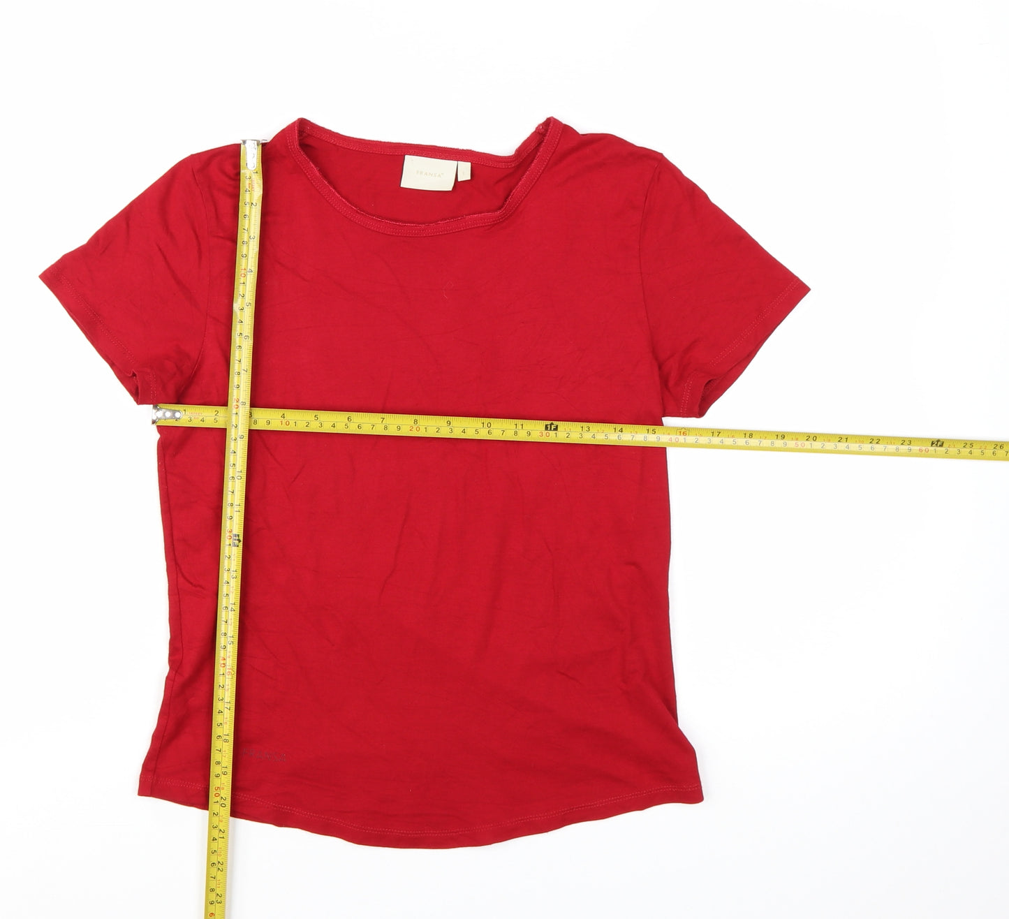 Fransa Women Red Basic Short Sleeve Jersey T-Shirt Size L
