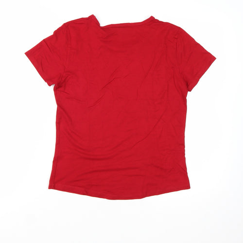 Fransa Women Red Basic Short Sleeve Jersey T-Shirt Size L