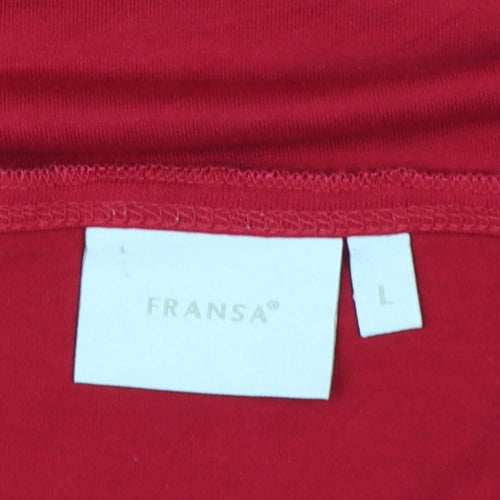 Fransa Women Red Basic Short Sleeve Jersey T-Shirt Size L