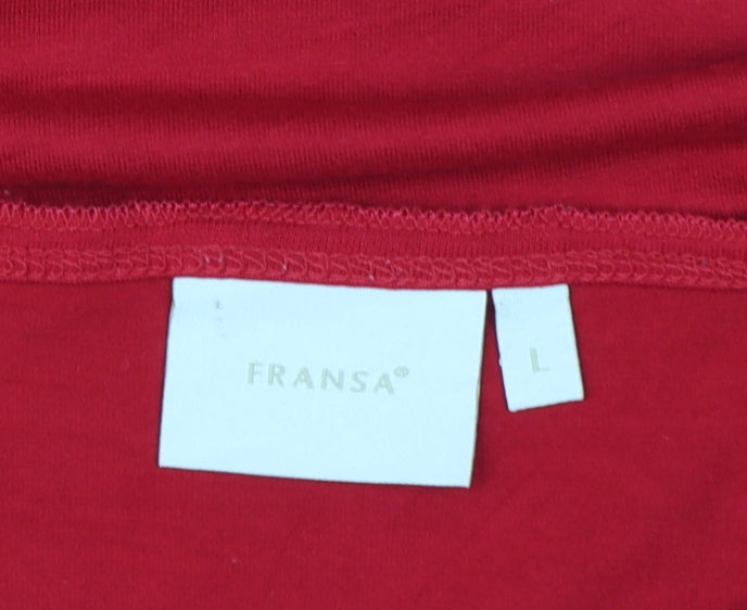 Fransa Women Red Basic Short Sleeve Jersey T-Shirt Size L
