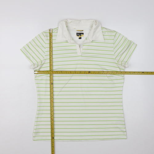 Adidas Womens White Green Striped Polo Shirt Size L ClimaCool