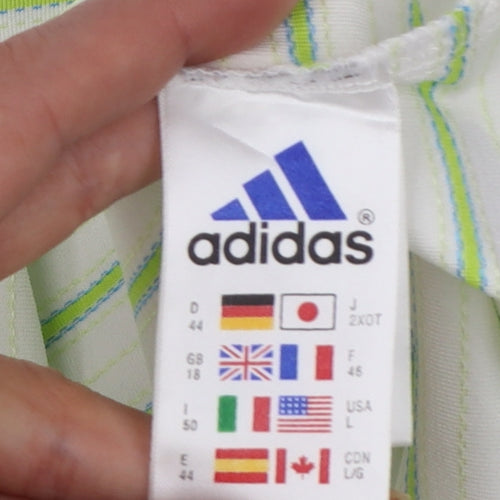 Adidas Womens White Green Striped Polo Shirt Size L ClimaCool
