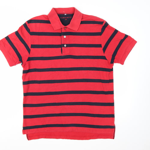 Tyrwhitt Men's Red Striped Cotton Polo Shirt Size M