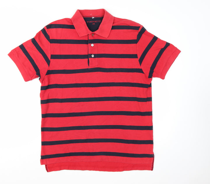 Tyrwhitt Men's Red Striped Cotton Polo Shirt Size M