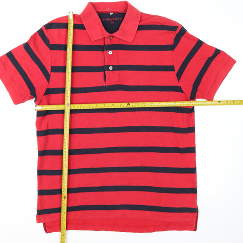 Tyrwhitt Men's Red Striped Cotton Polo Shirt Size M