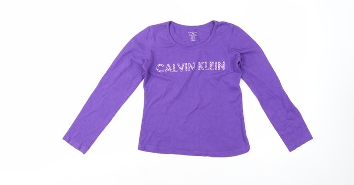 Calvin Klein Girls Purple Long Sleeve Cotton T-Shirt Size 8-10 Years