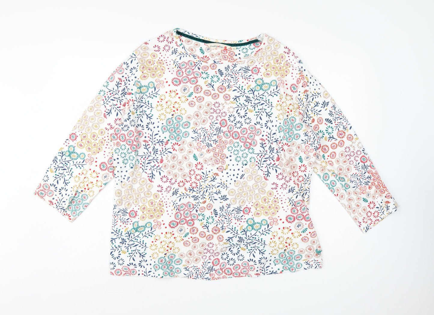 Country Rose Women's Multicoloured Floral Cotton 3/4 Sleeve T-Shirt XL