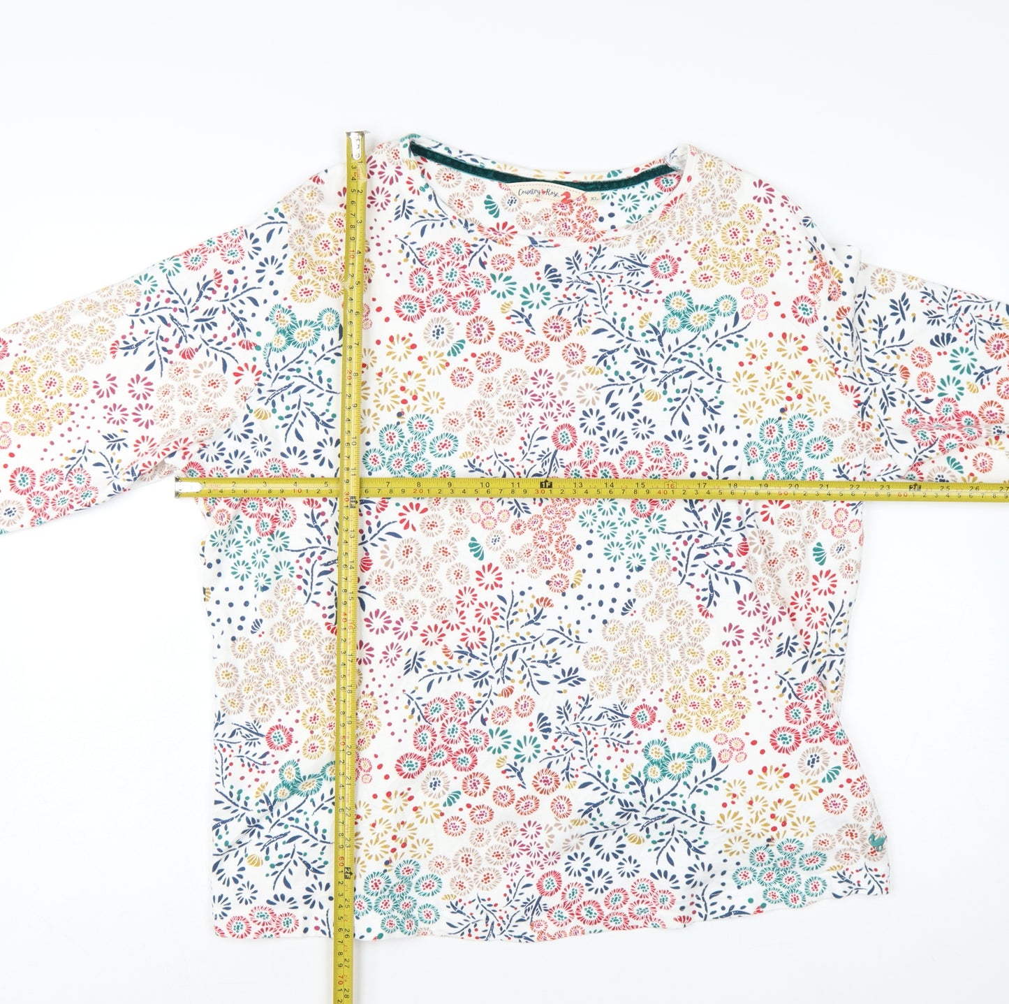Country Rose Women's Multicoloured Floral Cotton 3/4 Sleeve T-Shirt XL