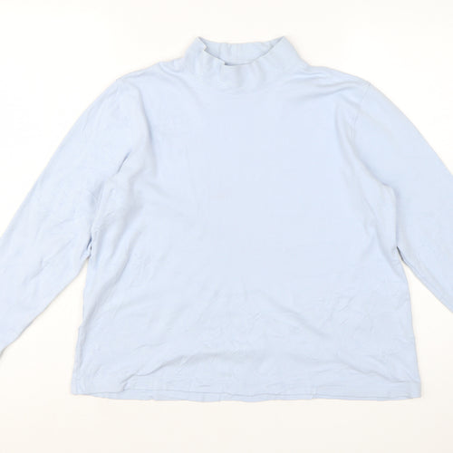 Lands' End Women's Blue Mock Neck Long Sleeve Cotton Top M