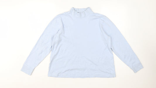 Lands' End Women's Blue Mock Neck Long Sleeve Cotton Top M
