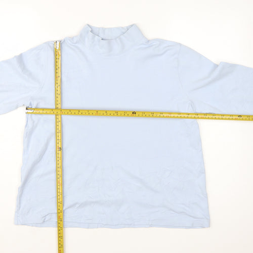 Lands' End Women's Blue Mock Neck Long Sleeve Cotton Top M