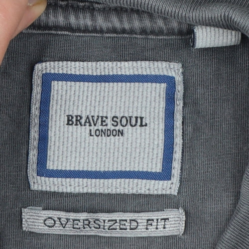 Brave Soul Men's Grey Oversized Fit Cotton Crew Neck T-Shirt Size M