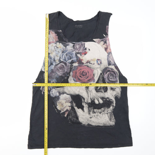 AllSaints Womens Black Skull Floral Tank Top 2XL Gothic Rock Vest