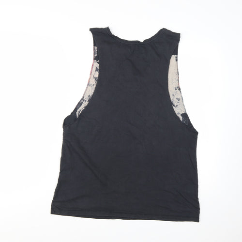AllSaints Womens Black Skull Floral Tank Top 2XL Gothic Rock Vest
