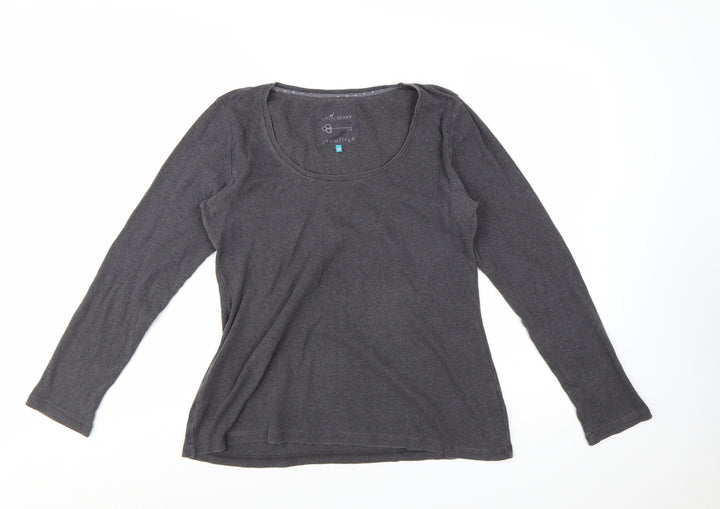 White Stuff Women's Grey Long Sleeve Cotton Basic T-Shirt Size 14