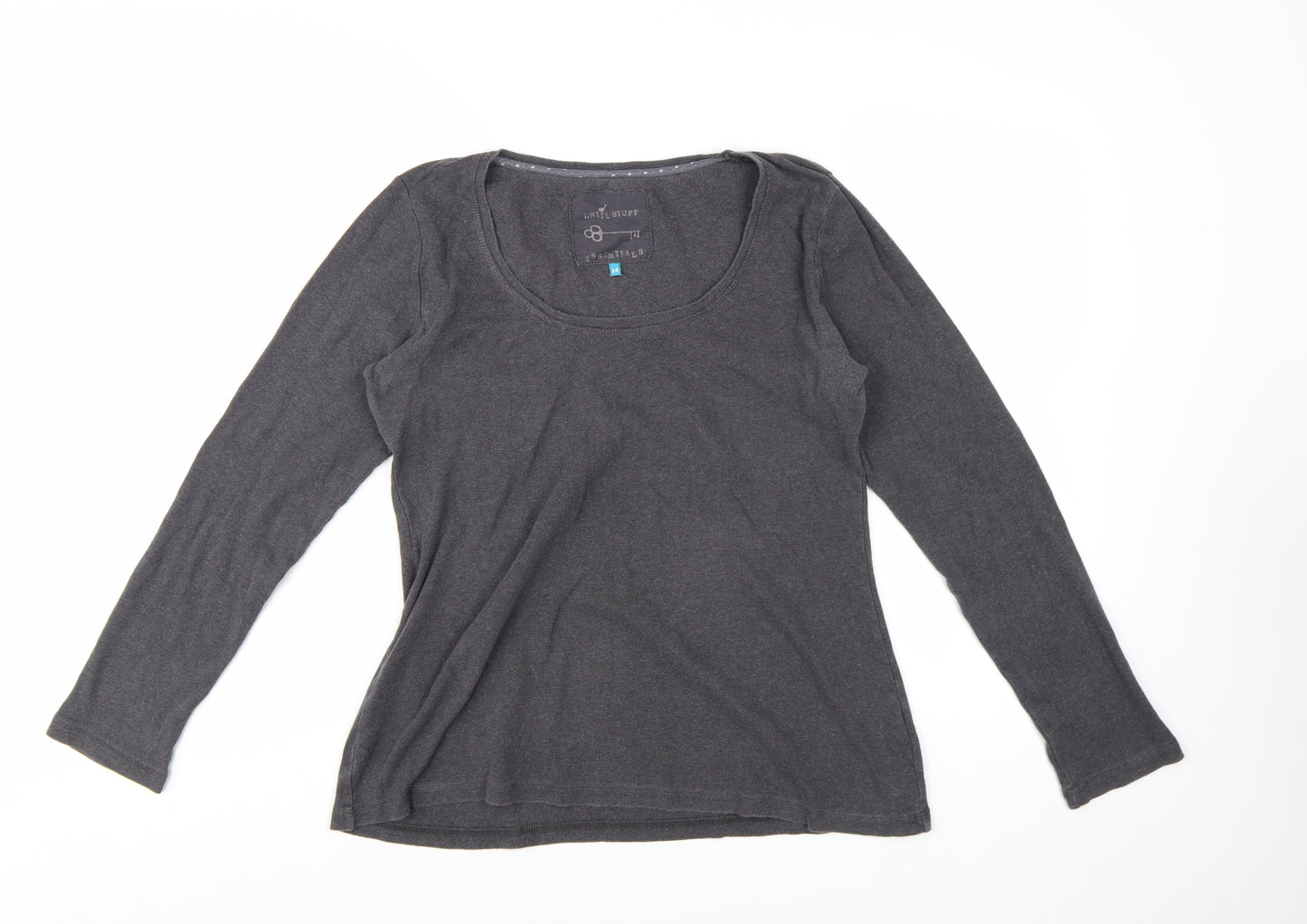 White Stuff Women's Grey Long Sleeve Cotton Basic T-Shirt Size 14