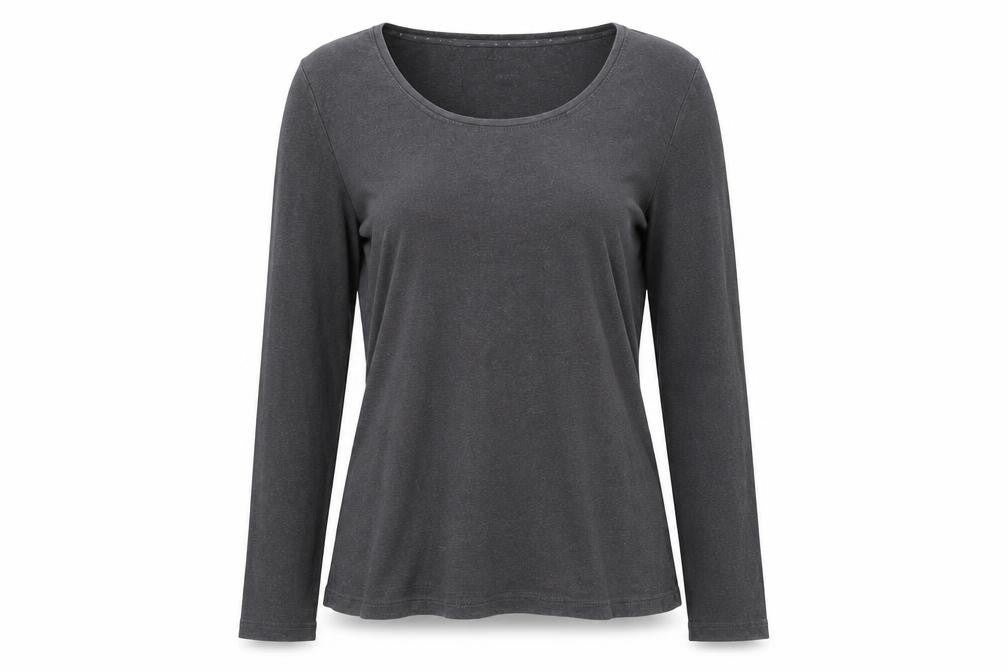 Front view of White Stuff Women's Grey Long Sleeve Cotton Basic T-Shirt, size 14