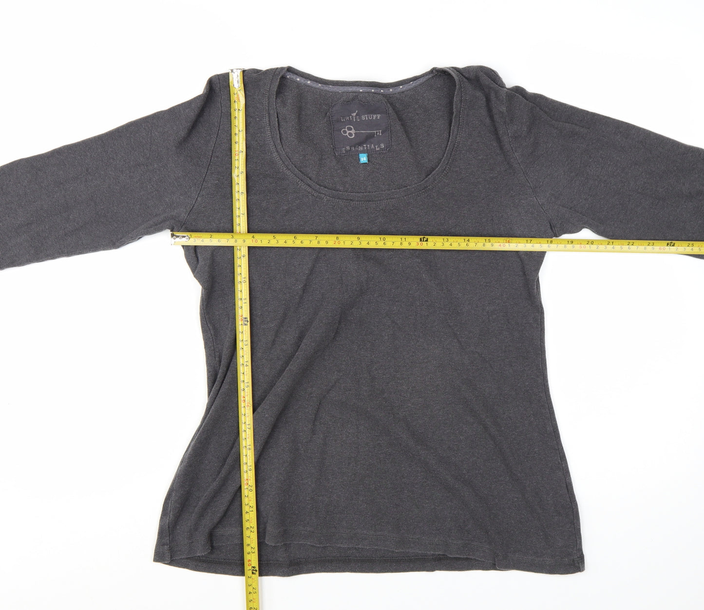 White Stuff Women's Grey Long Sleeve Cotton Basic T-Shirt Size 14