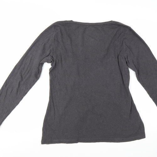 White Stuff Women's Grey Long Sleeve Cotton Basic T-Shirt Size 14
