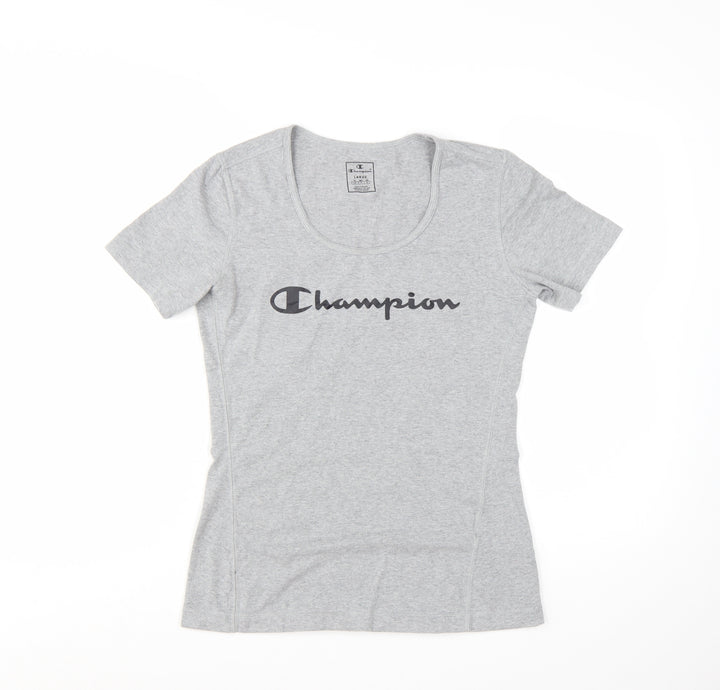 Champion Womens Grey Basic Jersey T-Shirt L Slim Fit Casual Top