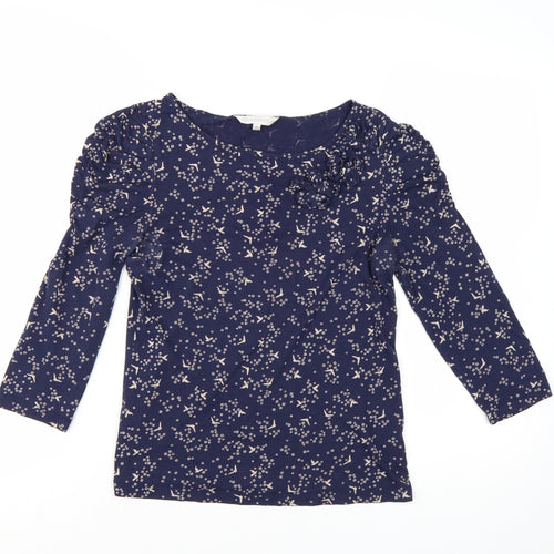 Rocha John Rocha Women's Blue Floral Ruffle 3/4 Sleeve Top Size 10