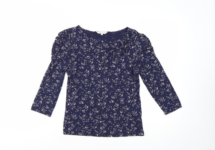 Rocha John Rocha Women's Blue Floral Ruffle 3/4 Sleeve Top Size 10