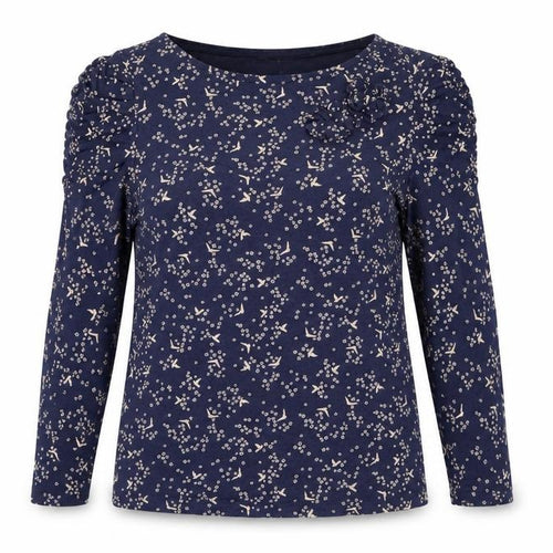 Rocha John Rocha Women's Blue Floral Ruffle 3/4 Sleeve Top Size 10