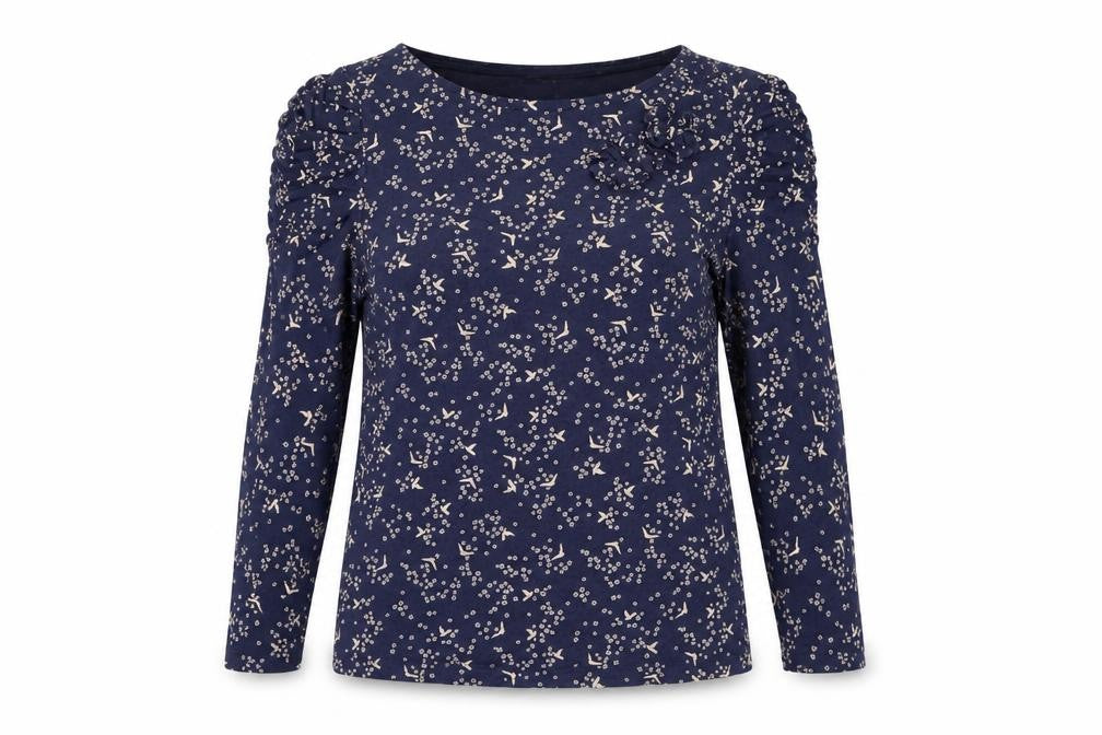 Rocha John Rocha Women's Blue Floral Ruffle 3/4 Sleeve Top Size 10