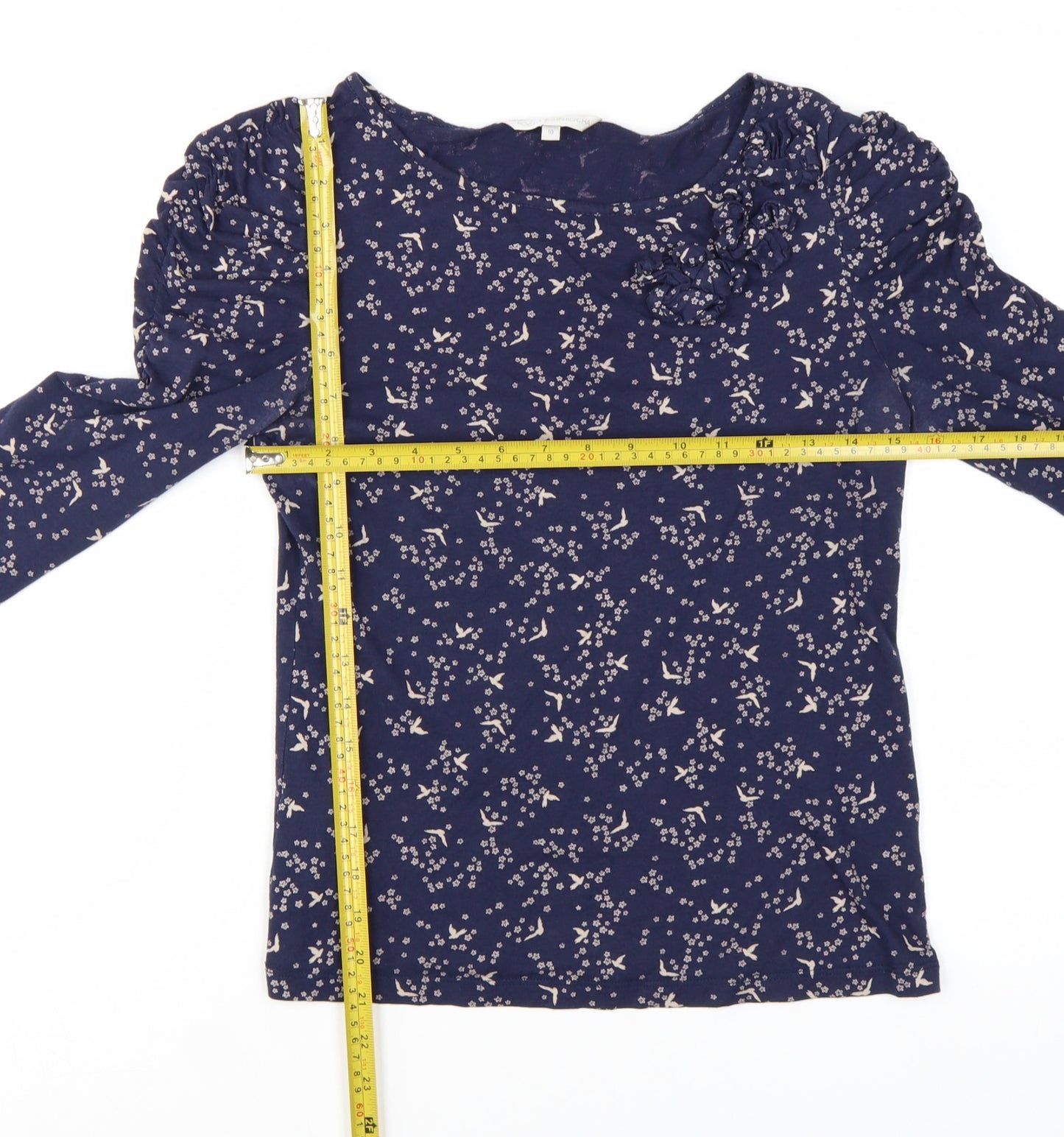 Rocha John Rocha Women's Blue Floral Ruffle 3/4 Sleeve Top Size 10