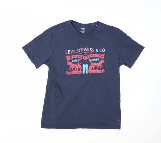 Levi's Men's Blue Graphic Logo Short Sleeve Cotton T-Shirt Size M