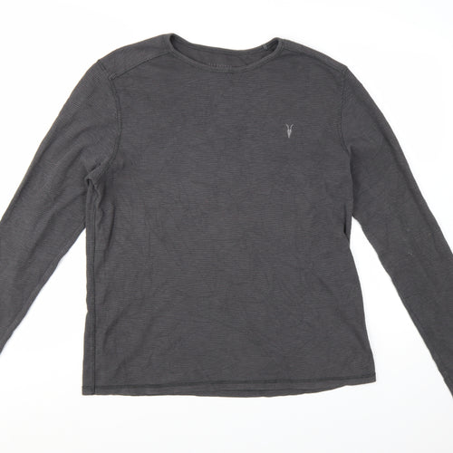 AllSaints Men's Grey Long Sleeve Crew Neck Cotton T-Shirt M