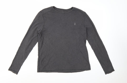 AllSaints Men's Grey Long Sleeve Crew Neck Cotton T-Shirt M