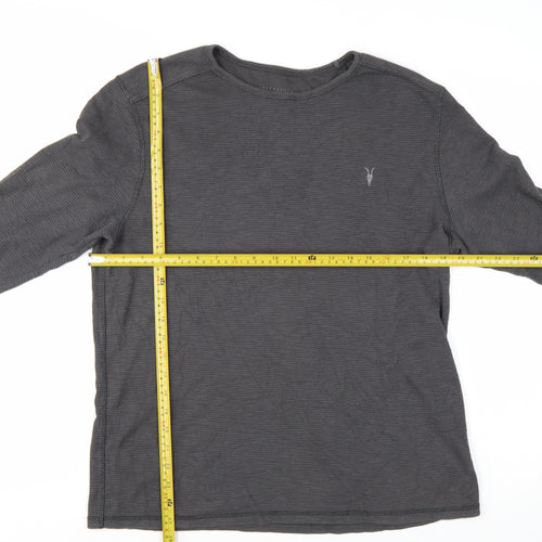 AllSaints Men's Grey Long Sleeve Crew Neck Cotton T-Shirt M