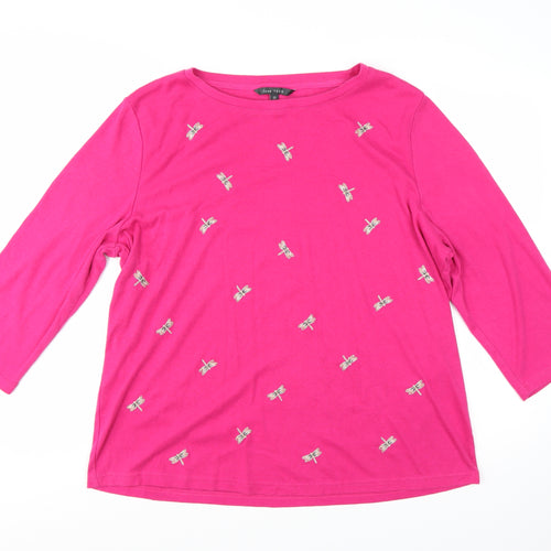 Love TEES Women's Pink Embroidered Dragonfly 3/4 Sleeve T-Shirt Size 22