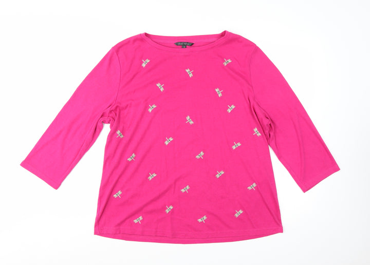 Love TEES Women's Pink Embroidered Dragonfly 3/4 Sleeve T-Shirt Size 22