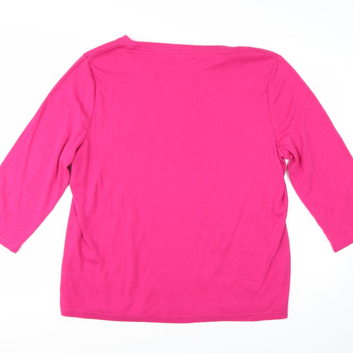 Love TEES Women's Pink Embroidered Dragonfly 3/4 Sleeve T-Shirt Size 22