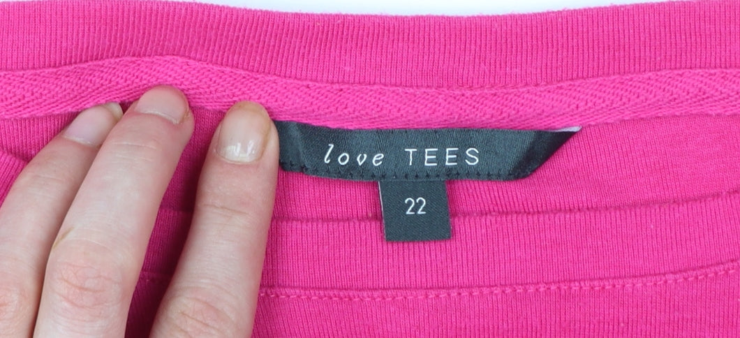 Love TEES Women's Pink Embroidered Dragonfly 3/4 Sleeve T-Shirt Size 22