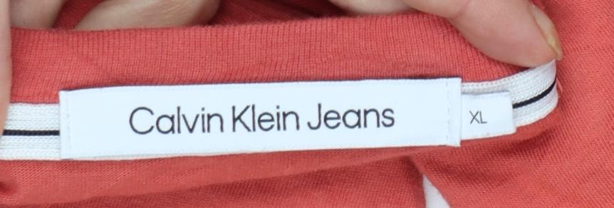 Calvin Klein Jeans Men's Coral Cotton Crew Neck T-Shirt XL