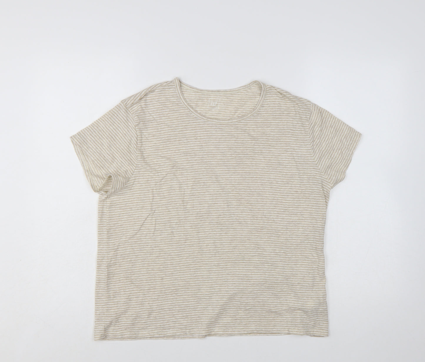 GAP Women’s Beige Striped Short Sleeve Cotton Blend T-Shirt Size 2XL