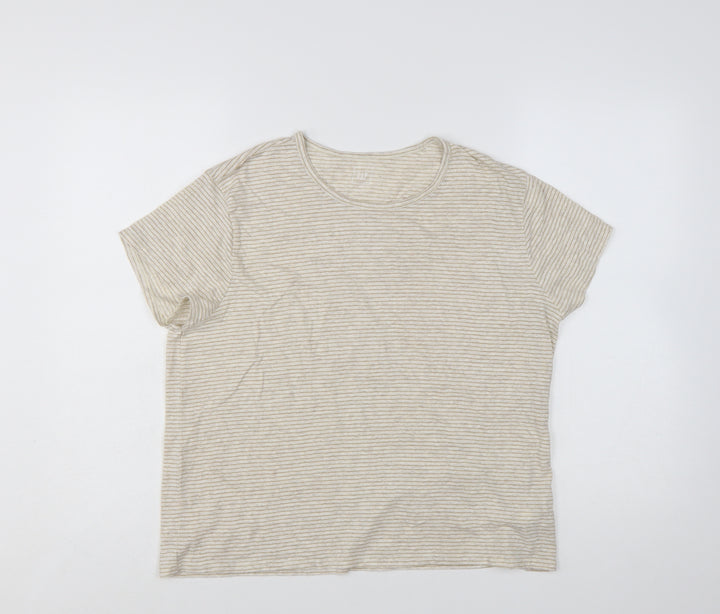 GAP Women’s Beige Striped Short Sleeve Cotton Blend T-Shirt Size 2XL