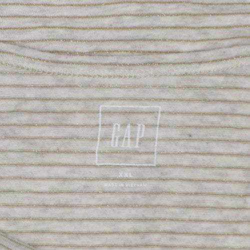 GAP Women’s Beige Striped Short Sleeve Cotton Blend T-Shirt Size 2XL