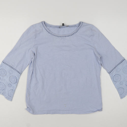 Laura Ashley Women's Blue Cotton 3/4 Bell Sleeve Tunic Blouse UK 8