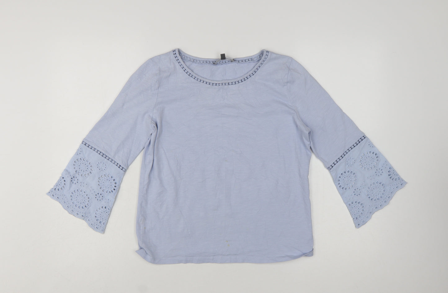 Laura Ashley Women's Blue Cotton 3/4 Bell Sleeve Tunic Blouse UK 8