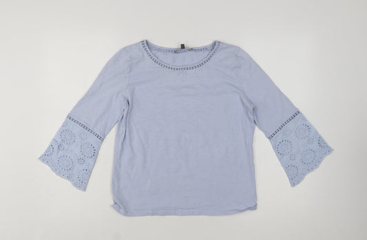 Laura Ashley Women's Blue Cotton 3/4 Bell Sleeve Tunic Blouse UK 8