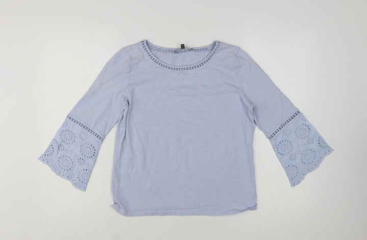 Laura Ashley Women's Blue Cotton 3/4 Bell Sleeve Tunic Blouse UK 8