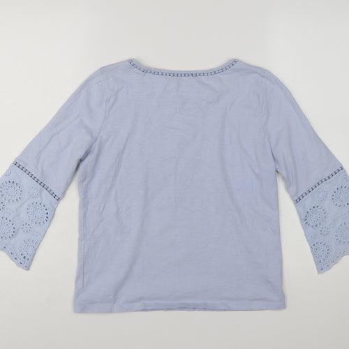 Laura Ashley Women's Blue Cotton 3/4 Bell Sleeve Tunic Blouse UK 8