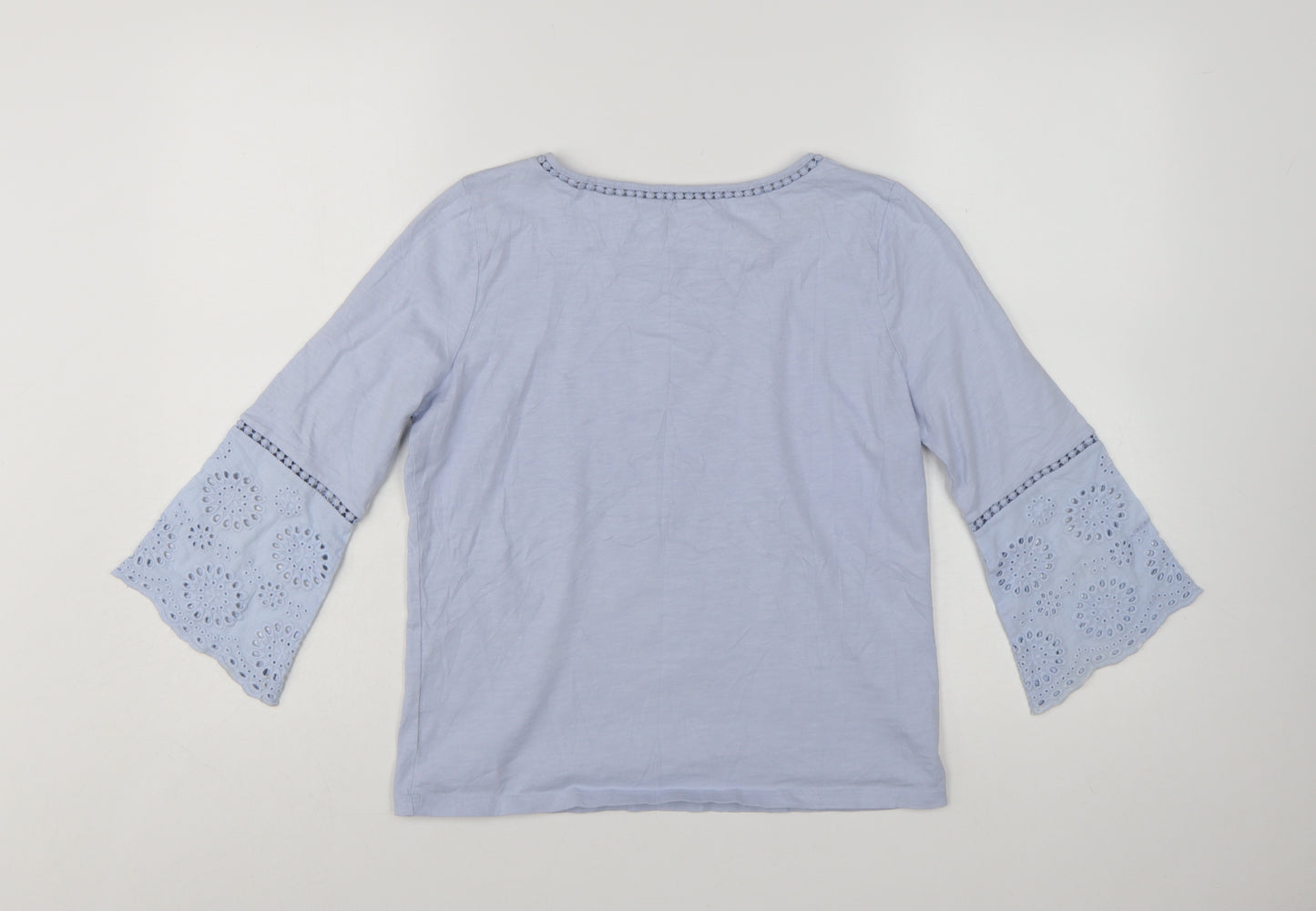 Laura Ashley Women's Blue Cotton 3/4 Bell Sleeve Tunic Blouse UK 8